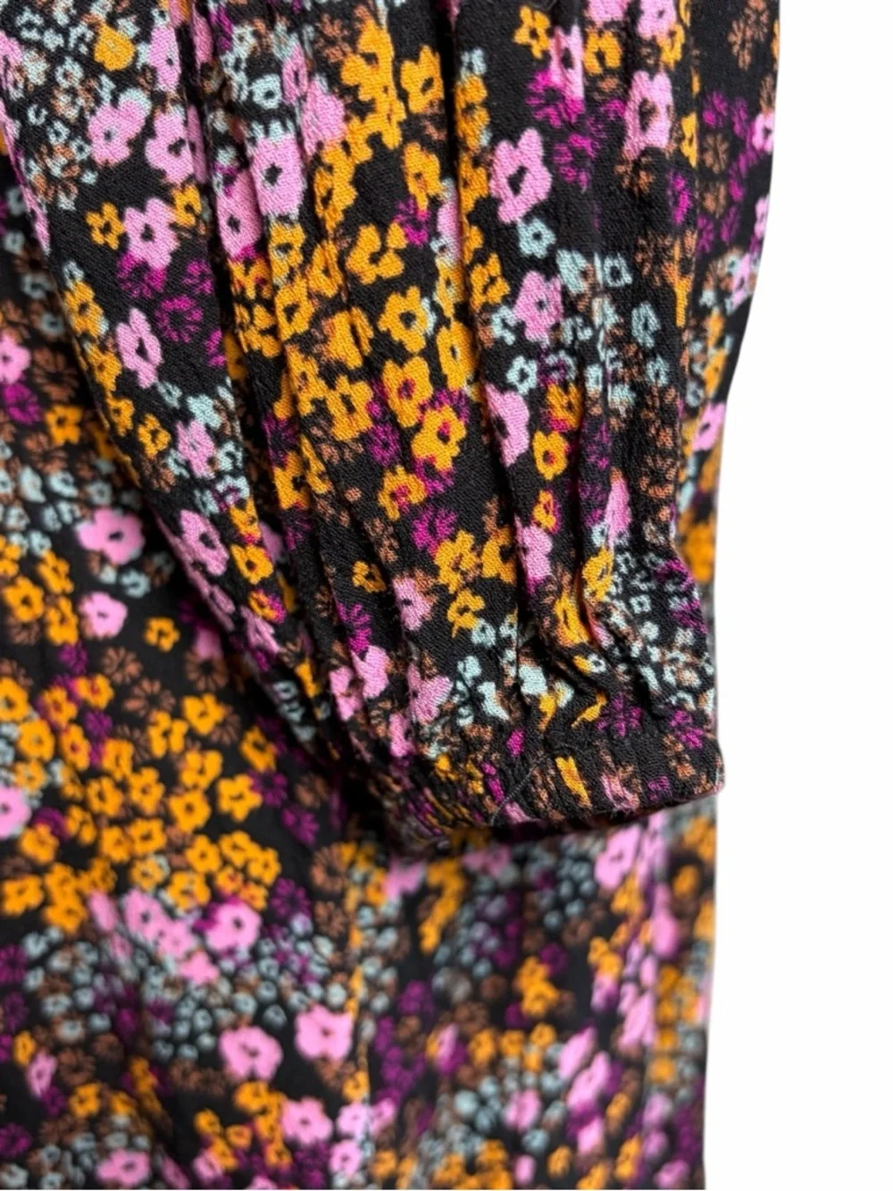 Roxy Floral Mini Dress Size M Boho Peasant Long Sleeve Cottagecore - Picture 7 of 9